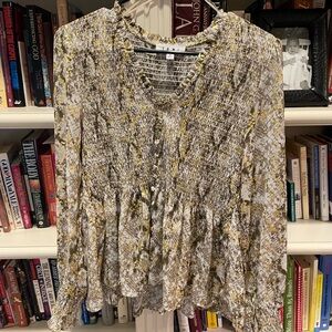 THML Metallic Smocked Snakeskin Blouse